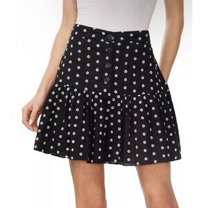 CeCe Women's Embroidered Eyelet Tiered Button-Front Mini Skirt Black & White 8